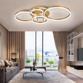 Modern living room with a stylish ceiling light fixture.
