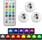 3Pcs Mini Submersible LED Lights with Remote Control – IP68 Waterproof RGB Pool, Vase & Aquarium Lights with 16 Colours