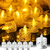 12PCS LED Tea Light Candles, Flameless Crystal Diamond Tealights, Battery Included, Warm White Flickering LED for Wedding, Party & Home Decoration