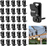 Peaflew 60 Pcs Outdoor String Light Clips with Screws – Black Nylon & PC Cable Hooks with Safety Buckles for Garden, Fence, Patio & Christmas Decorations