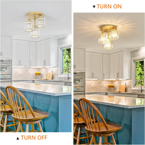 3-Light Modern Semi Flush Gold Crystal Chandeliers 3-Light Modern Semi Flush Gold Crystal Chandeliers