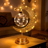 Ramadan Crescent Moon Table Lamp – Battery Operated Metal Half Moon LED Night Light with Star Design, Eid Bedside Decoration for Home & Bedroom