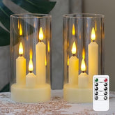 3 in 1 Flameless Taper Short Candles with 10 Key Remote Control and Timer, Battery Operated Pack of 2 LED Acrylic 7.5cm x15cm Ivory Pillar Flickering Warm Light