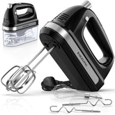 Hand Electric Mixer 300W – 5 Speeds + Turbo Boost, 5 Stainless Steel Attachments, Handheld Blender for Baking – Black