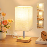 Small Touch Linen Dimmable Bedside Table Lamp – 3 Brightness Levels, E27 LED Warm White Light for Bedroom & Study