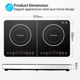 Aobosi Double Induction Hob 2800W Black Glass Panel – 20 Temp Settings, 2 Burners, Safety Lock