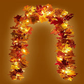 2 Pack Autumn Garland with LED Lights – 5.8FT Fall Maple Leaf Decor for Thanksgiving Halloween Garland Autumn Decor for Fireplace Door Table Indoor Outdoor