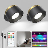2 Pack Magnetic Wireless Wall Sconce - Remote & Touch Control 360° Rotatable LED Light