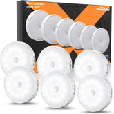 daphomeu Motion Sensor Lights Indoor, 6 Pack Wireless USB Rechargeable Cupboard Lights – 12 LED Stick-On Night Lights for Wardrobes, Stairs, Hallways & Under Cabinets - Put Light Exactly Where You Need It