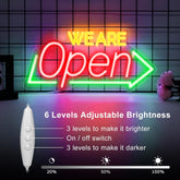 LED Neon "We Are Open" Sign for Business 16"x7.8" – Ultra Bright Electric Neon Light, USB Powered for Shops, Bars, Hotels, Decor