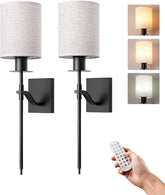 Battery Wall Sconces with Linen Shade 2 Pack