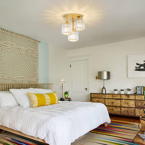 3-Light Modern Semi Flush Gold Crystal Chandeliers 3-Light Modern Semi Flush Gold Crystal Chandeliers