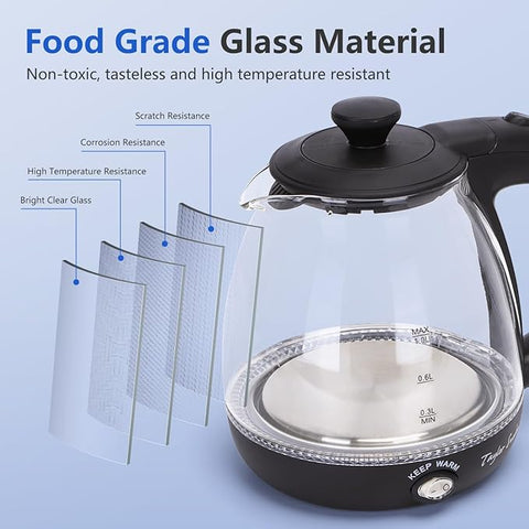 Small Electric Glass Kettle with Tea Infuser, 2200W 1L Keep Warm Cordless Water Boiler – Black – Abel 30A59 Small Electric Glass Kettle with Tea Infuser, 2200W 1L Keep Warm Cordless Water Boiler – Black – Abel 30A59