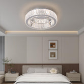 Modern bedroom with a crystal chandelier