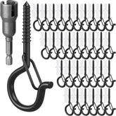 Screw in Hooks with Safety Buckle, (Black-32 PCS) | 7 Pcs Black Ceiling Hooks, Outdoor Garden Hooks for Christmas Lights,Rope Lights,Fairy Lights,Hanging Plants,Bird Feeders