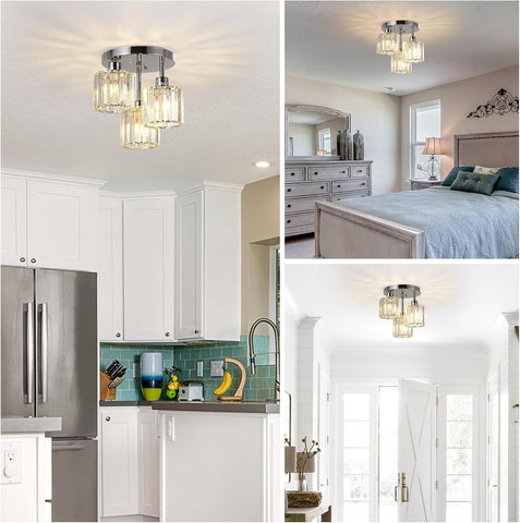 3-Light Modern Semi Flush White Crystal Chandeliers 3-Light Modern Semi Flush White Crystal Chandeliers