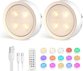 Onumii Under Cabinet Rechargeable LED Puck Lights with Remote – Magnetic Stick-On Kitchen & Wardrobe Lighting, 2 Pack - Brighten the Corners You Usually Miss