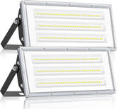 Two LED flood lights on a white background