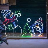 Christow Snowman & Penguin LED Rope Light – Animated Snow Fight Display
