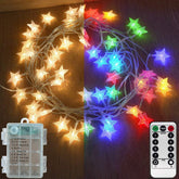 50 LED Star Fairy Lights – Battery Powered Colour Changing, Warm White & Multicoloured String Lights with Remote Control, Timer & IP65 Waterproof Design for Indoor & Outdoor Decorations