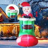 5FT Animated Inflatable Santa in Stocking, Automatic Pop Up & Down Christmas Outdoor Decoration with Built-in LED Lights for Yard, Lawn & Garden Holiday Display
