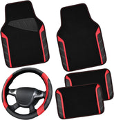 Leather Steering Wheel Cover and Car Floor Mats Set