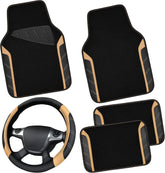 Car PASS Microfiber Steering Wheel Cover and Waterproof Car Mats Combo