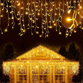 Gresonic Icicle Lights 320 LED 11m Warm White – Outdoor Christmas Hanging Fairy Lights with 8 Modes, Timer & IP44 Waterproof Design - Turn Ordinary Spaces Into a Cosy Festive Glow