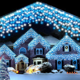 Christmas Icicle Lights Outdoor Blue & White 480 LED 50ft – 8 Modes, Timer & IP44 Waterproof Christmas Lights for Eaves, Fences, Patios & Gardens - Turn Your Home Into a Winter Wonderland