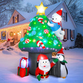 7 FT Inflatable Mushroom Christmas Tree with Rotating LED Lights – Outdoor Holiday Decoration