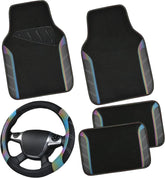 Leather Steering Wheel Cover and Waterproof Car Floor Mats Combo
