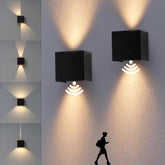 Outdoor Wall Lights with Motion Sensor 2 Pack, 12W Up Down PIR Lights, 3000K Warm White, IP65 Waterproof Black LED Wall Sconce for Front Door