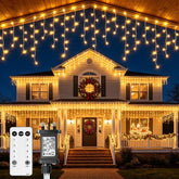 5m 200 LED Icicle Christmas Lights – Warm White Waterproof Outdoor Hanging Fairy Lights with 8 Modes, Timer & Dimmable Brightness for Roof Edges, Balconies & Patios - Give Your Home That Cosy Christmas Glow