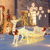 Costway Light Up Reindeer Sleigh Christmas Decoration with 215 Warm White LEDs