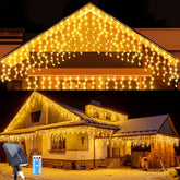 Solar Icicle Lights 16.4Ft 256 LED Waterproof Christmas String Lights with Remote & 8 Modes - Turn Your Outdoor Space Into a Christmas Glow