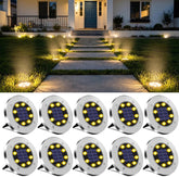 OULONGER 4.6inch Solar Ground Lights 10Packs, Garden Solar Outdoor Waterproof Pathway Bright In-Ground Landscape Lights for Patio, Lawn, Yard, Driveway, Step and Walkway(Warm Light)