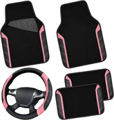 Car Microfiber Steering Wheel Cover and Waterproof Floor Mats Combo