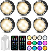 Onumii Battery Operated LED Under Cabinet Lights 6 Pack – RGB Puck Lights with Remote, Dimmable & Timer for Kitchen Cupboards, Wardrobes & Dark Corners - Light Up the Spaces You Usually Overlook