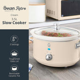 Swan Retro Cream 3.5L Slow Cooker with Keep Warm Function – 200W