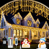 Outdoor Christmas Icicle Lights Mains Powered – 25M + 5M, 800 Warm White LED Waterproof Icicle Fairy Lights with Remote, 8 Modes, Dimmable & Timer - Turn Dark Winter Evenings Into a Cosy Christmas Glow