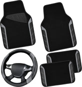 Leather Steering Wheel Cover and Waterproof Car Floor Mats