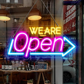 LED Neon WE ARE OPEN Sign 16"x7.8" – Ultra Bright Open Sign for Business, Shop, Bar, Restaurant, Store Wall Decor (Blue Pink Orange)