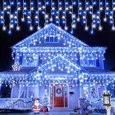 20M Blue White Icicle Lights Outdoor – 480 LED Waterproof Fairy Lights with Timer