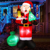 8FT Inflatable Santa Claus Holding Red Wine with Built-in LED Lights, Large Outdoor Christmas Decoration for Garden, Yard & Party Décor – Black & Red