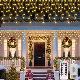 DBFAIRY 6M 300 LED Warm White Christmas Icicle Lights with Remote, Timer & 8 Lighting Modes – Bring a Cosy Winter Glow to Your Windows and Eaves