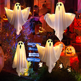 CNMTCCO 4 Pack Halloween Ghost Decorations with LED Lights – Battery Operated Hanging Ghost Lights for Indoor & Outdoor Parties, Gardens, Porches & Trees
