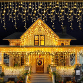 5M 216 LED Outdoor Icicle Christmas Lights – Warm White Plug In Fairy Lights with Timer, 8 Modes & IP44 Water Resistant Design - Turn Your Home Into a Winter Wonderland
