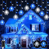 Dalugo 10M Christmas Icicle Lights Outdoor – 240 LED Blue & White Snowflake Lights with 6H Timer, 8 Modes & Memory Function - Make Your Home Glow Like a Winter Wonderland