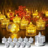 12PCS LED Tea Light Candles, Flameless Roman Column Crystal Tealights, Battery Included, Warm White Flickering Light for Wedding & Party Decoration