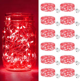 12 Pack Battery Operated Red Fairy Lights 2M with 20 LEDs, Waterproof Mini String Lights with 3 Lighting Modes